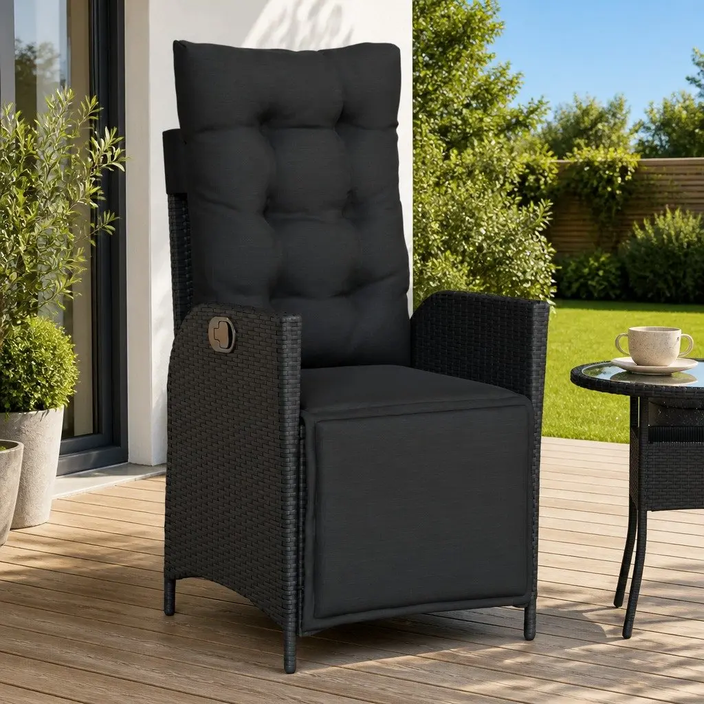 Reclining Garden Chair Outdoor Lounger Adjustable Backrest Footrest Black