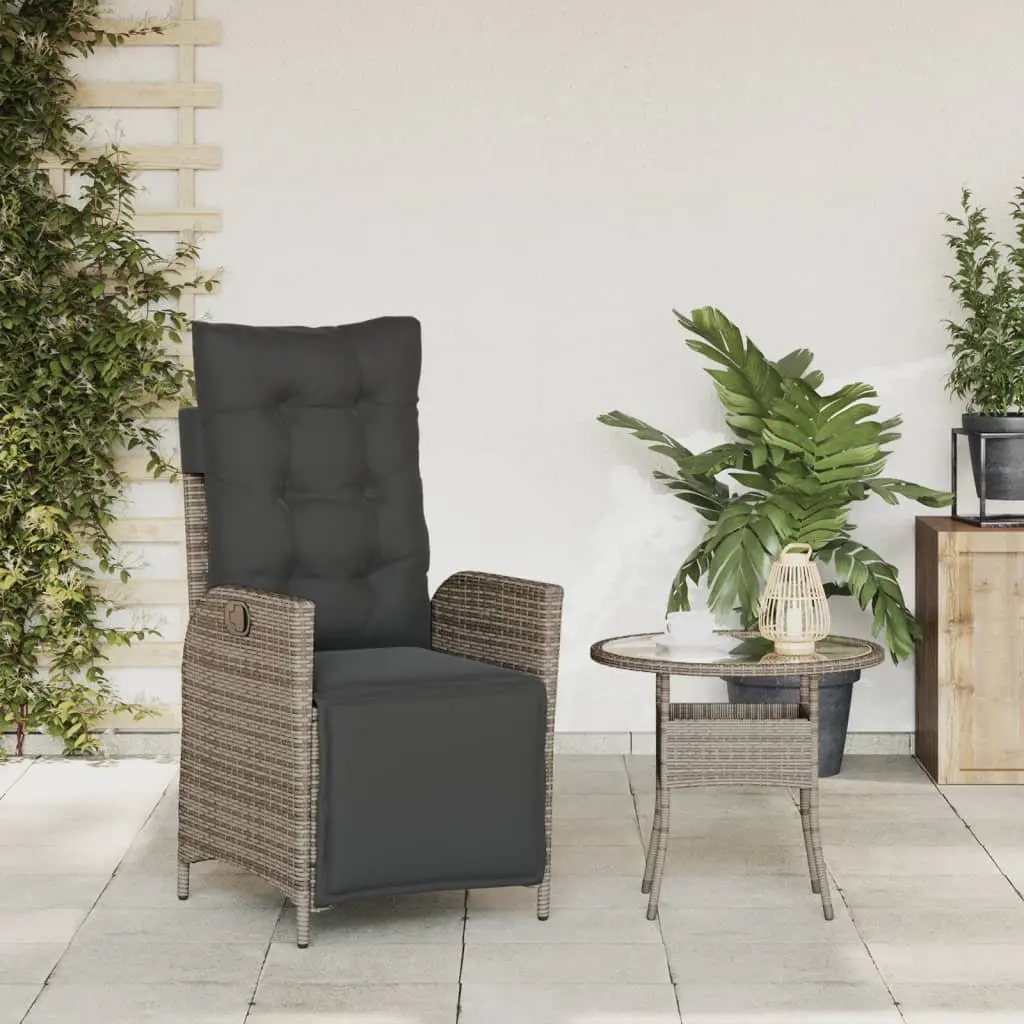 Reclining Outdoor Garden Chair with Footrest Grey Poly Rattan Adjustable