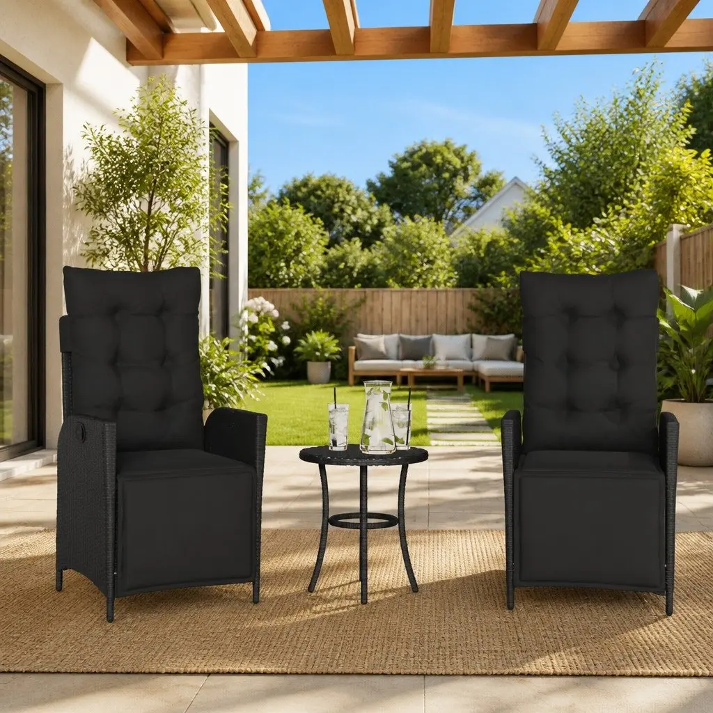 Reclining Garden Chairs Outdoor Seating Adjustable Footrest Black 2 Piece