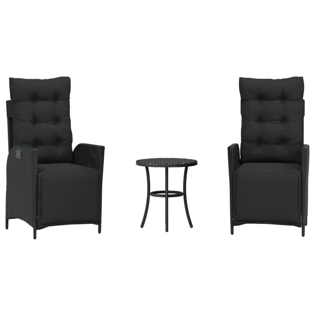 3 Piece Bistro Set Garden Furniture Outdoor Patio Chairs Table Black Poly Rattan