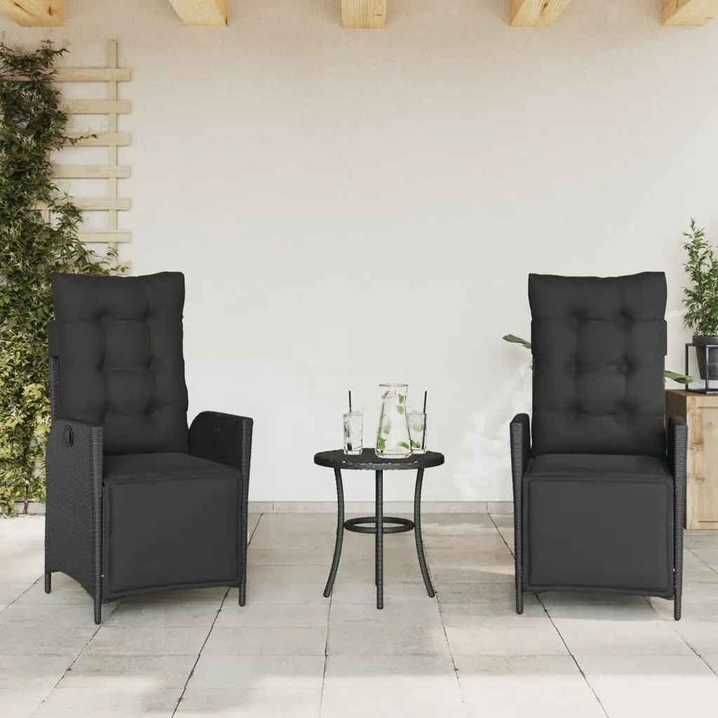 3 Piece Bistro Set Garden Furniture Outdoor Patio Chairs Table Black Poly Rattan
