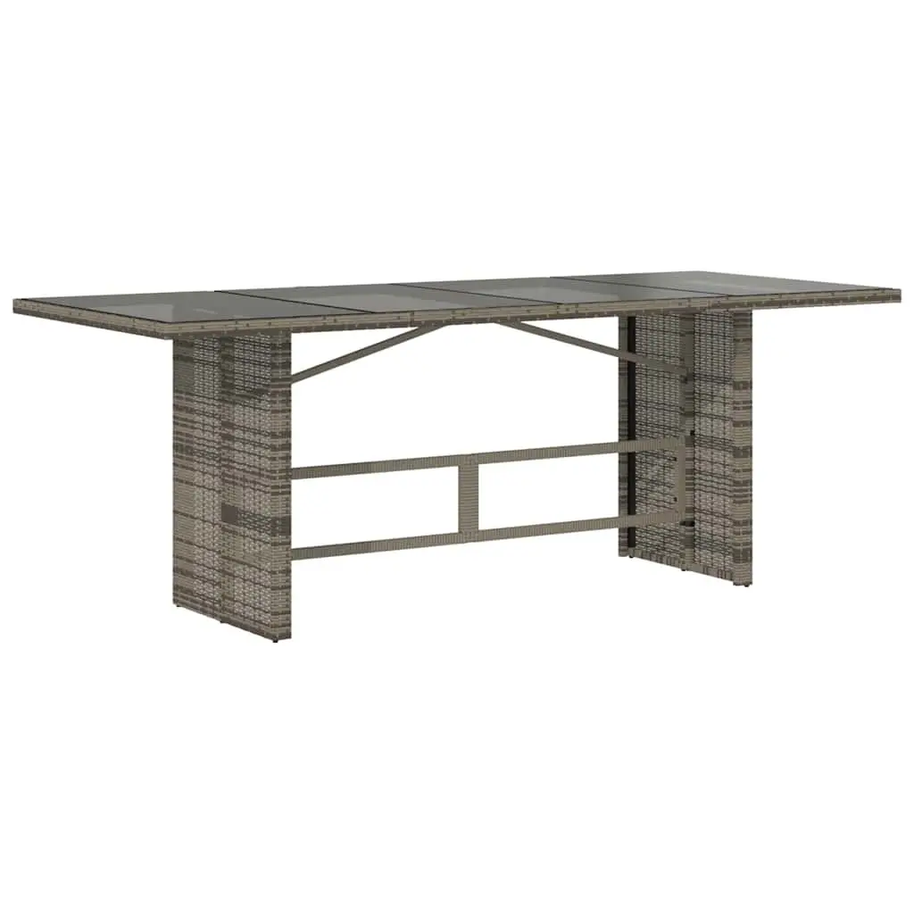 Garden Table Outdoor Patio Furniture Grey Poly Rattan Glass Top 190x80x74cm