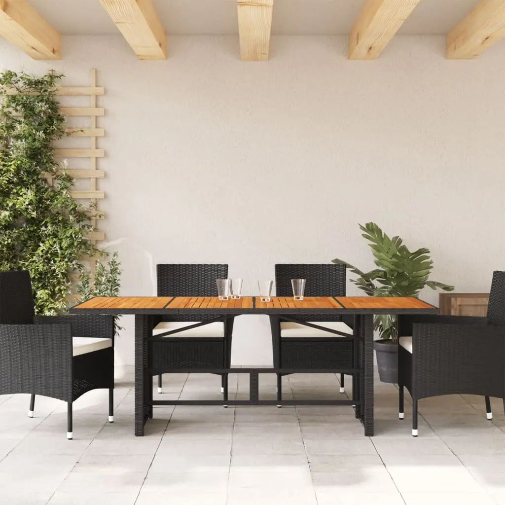 Garden Outdoor Dining Table Black Poly Rattan Frame Wooden Top Patio Furniture