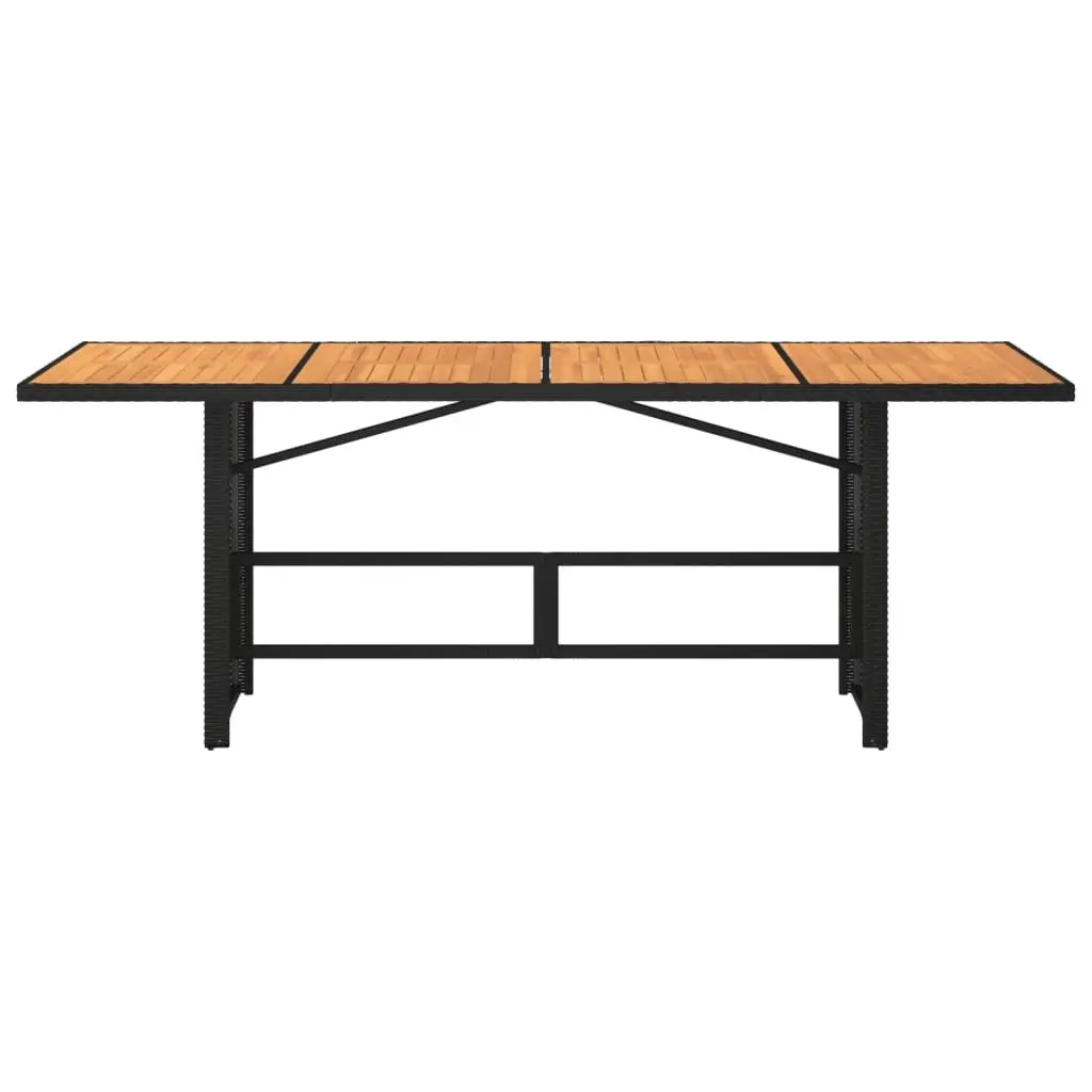 Garden Outdoor Dining Table Black Poly Rattan Frame Wooden Top Patio Furniture