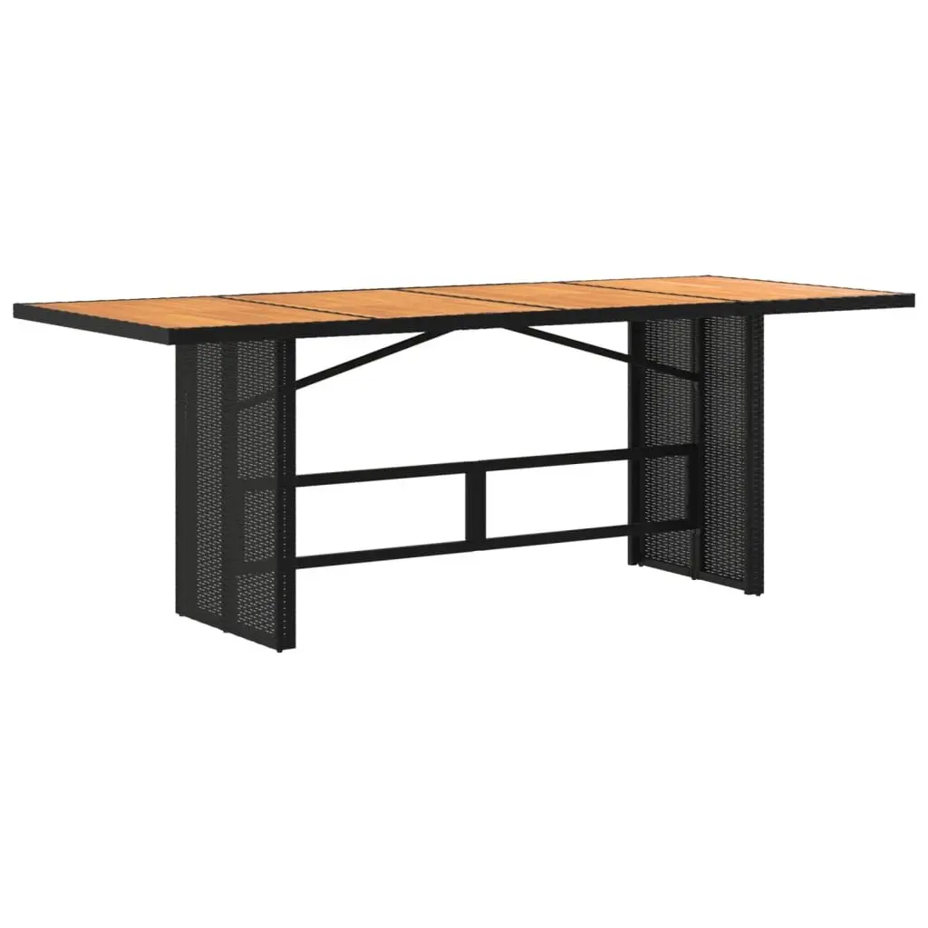 Garden Outdoor Dining Table Black Poly Rattan Frame Wooden Top Patio Furniture
