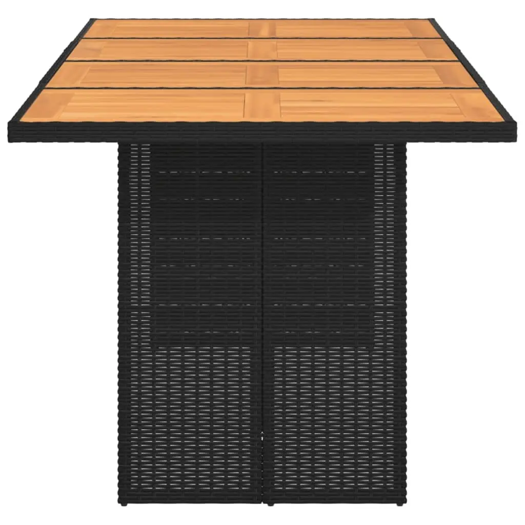 Garden Outdoor Dining Table Black Poly Rattan Frame Wooden Top Patio Furniture
