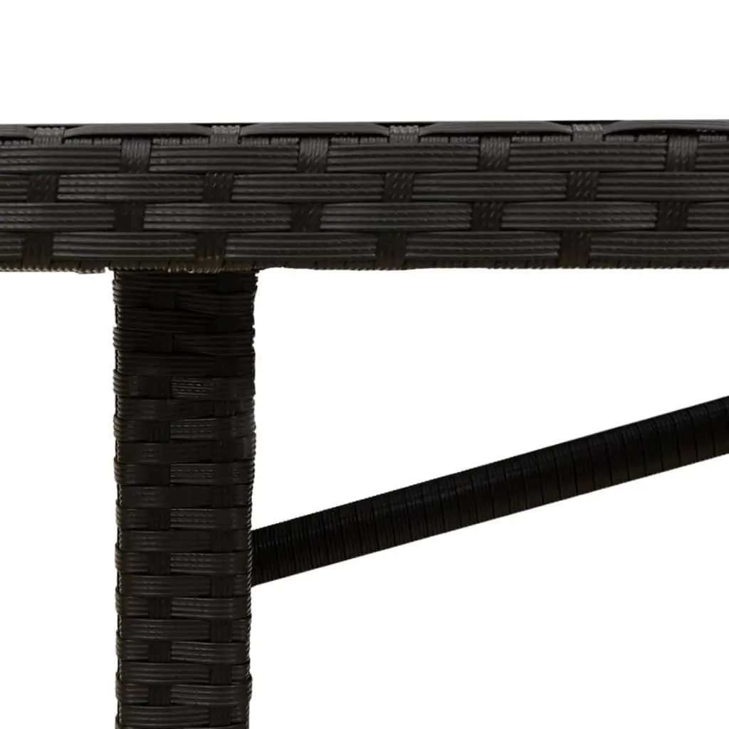 Garden Outdoor Dining Table Black Poly Rattan Frame Wooden Top Patio Furniture