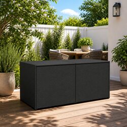 Outdoor Garden Storage Box Black 283L Poly Rattan Weather Resistant Patio Chest
