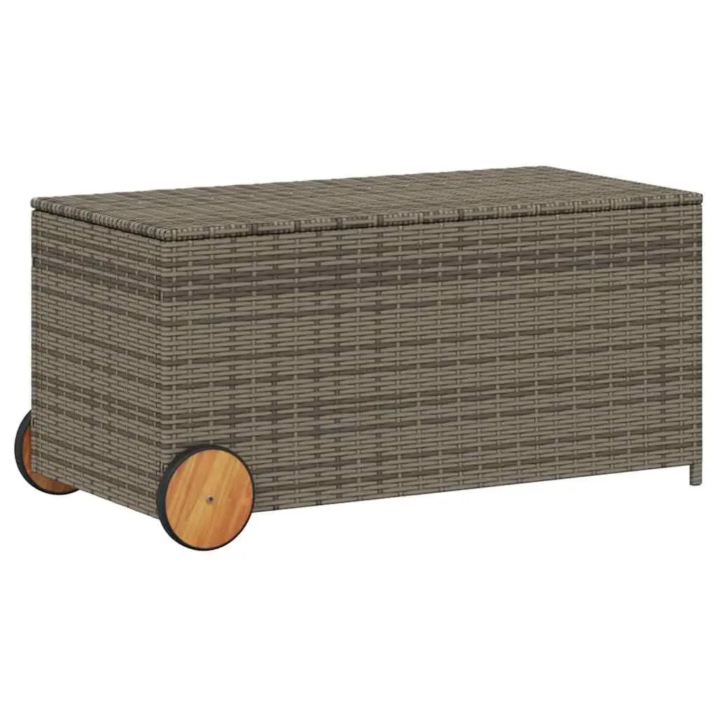 Garden Storage Box Outdoor Furniture 190L Grey Poly Rattan with Wheels