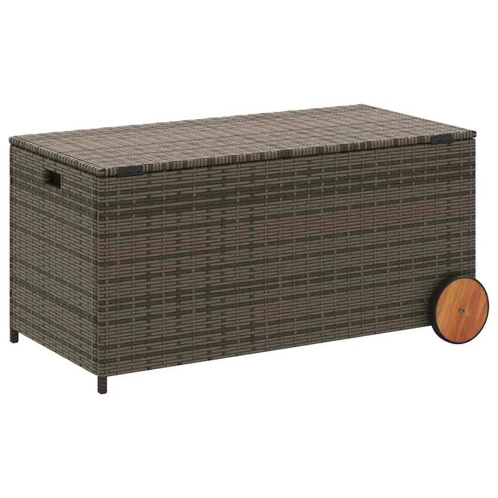 Garden Storage Box Outdoor Furniture 190L Grey Poly Rattan with Wheels