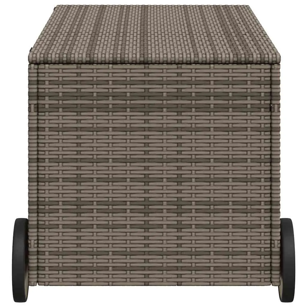 Garden Storage Box Outdoor Furniture 190L Grey Poly Rattan with Wheels