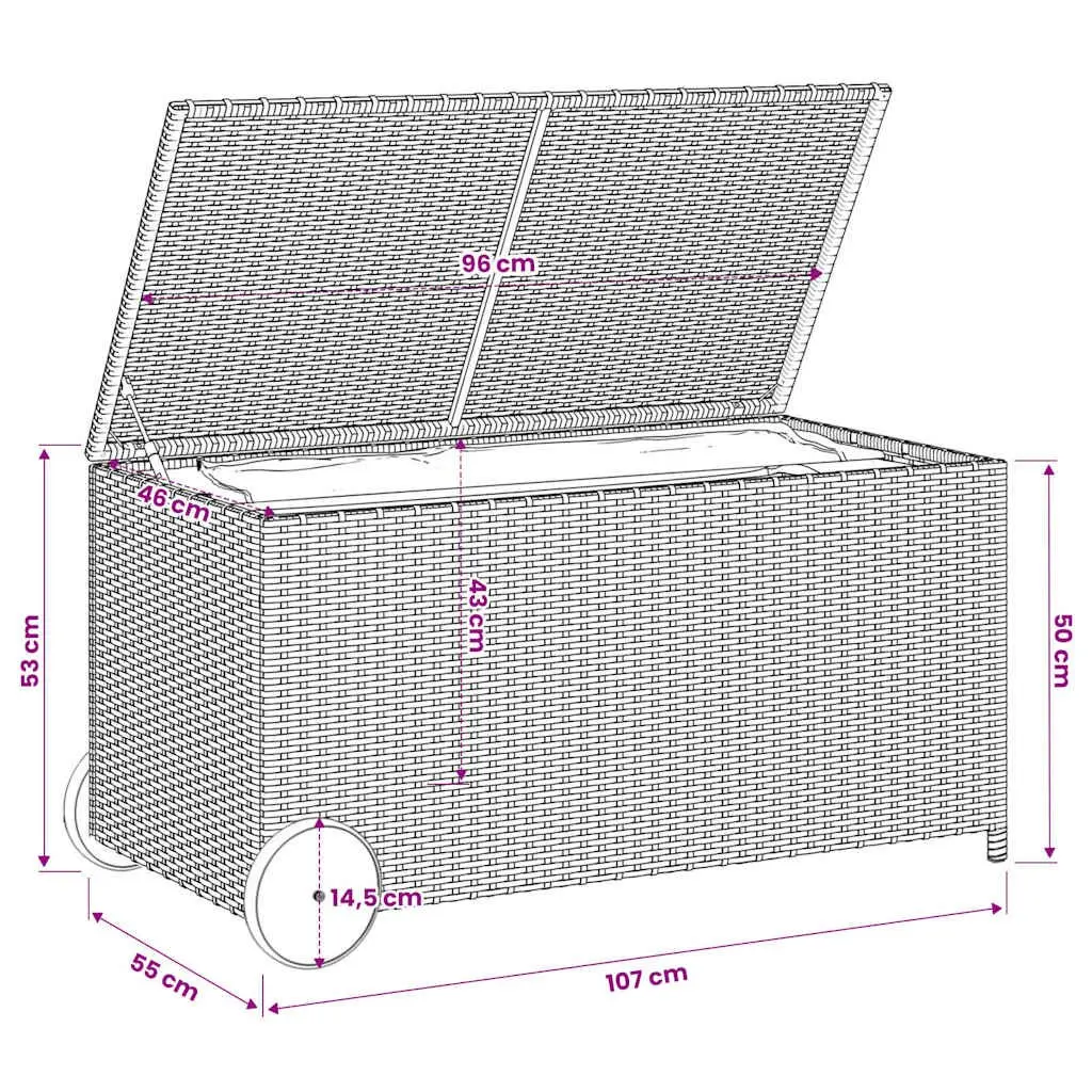 Garden Storage Box Outdoor Furniture 190L Grey Poly Rattan with Wheels