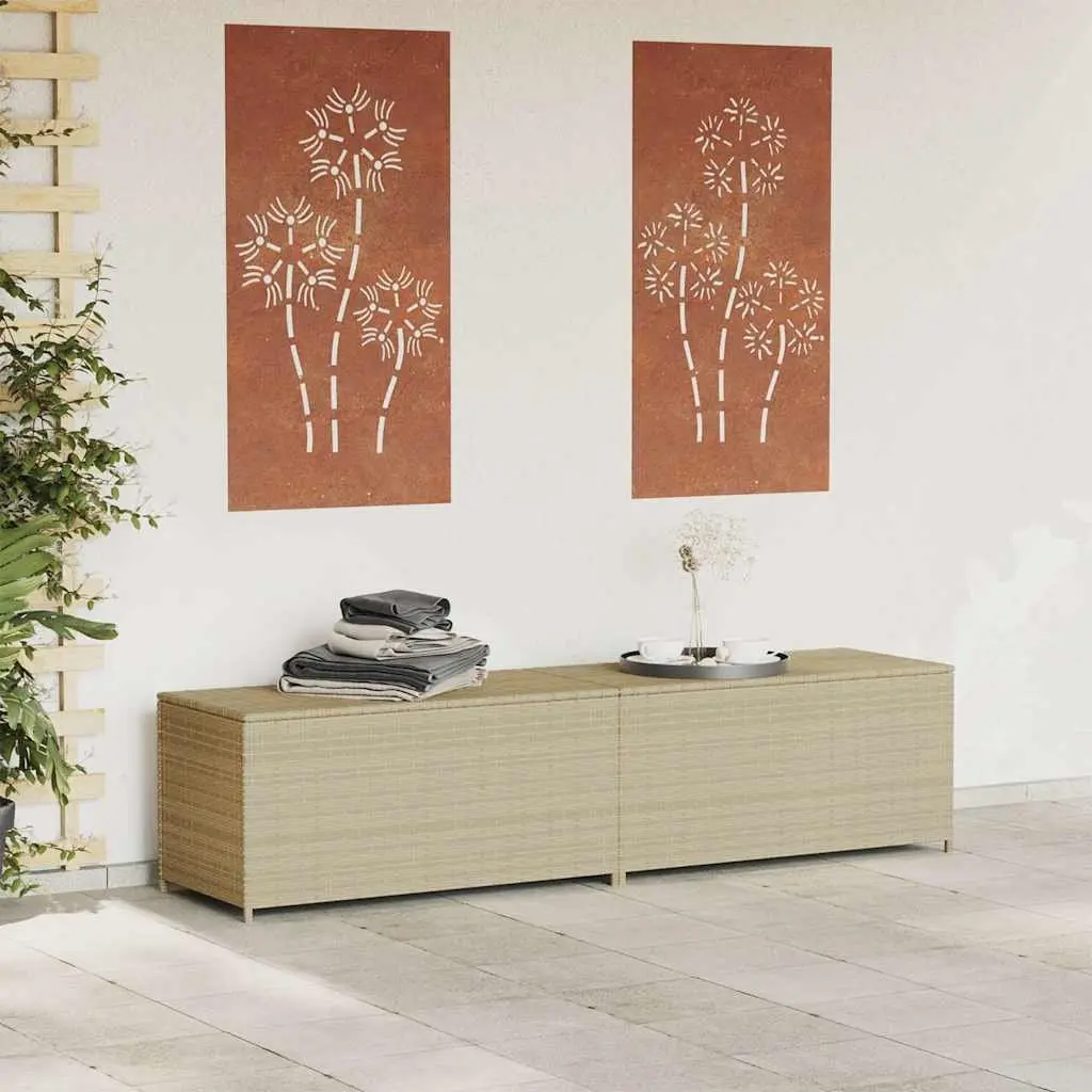 Garden Storage Box Outdoor Patio Furniture Beige Poly Rattan 469L Waterproof