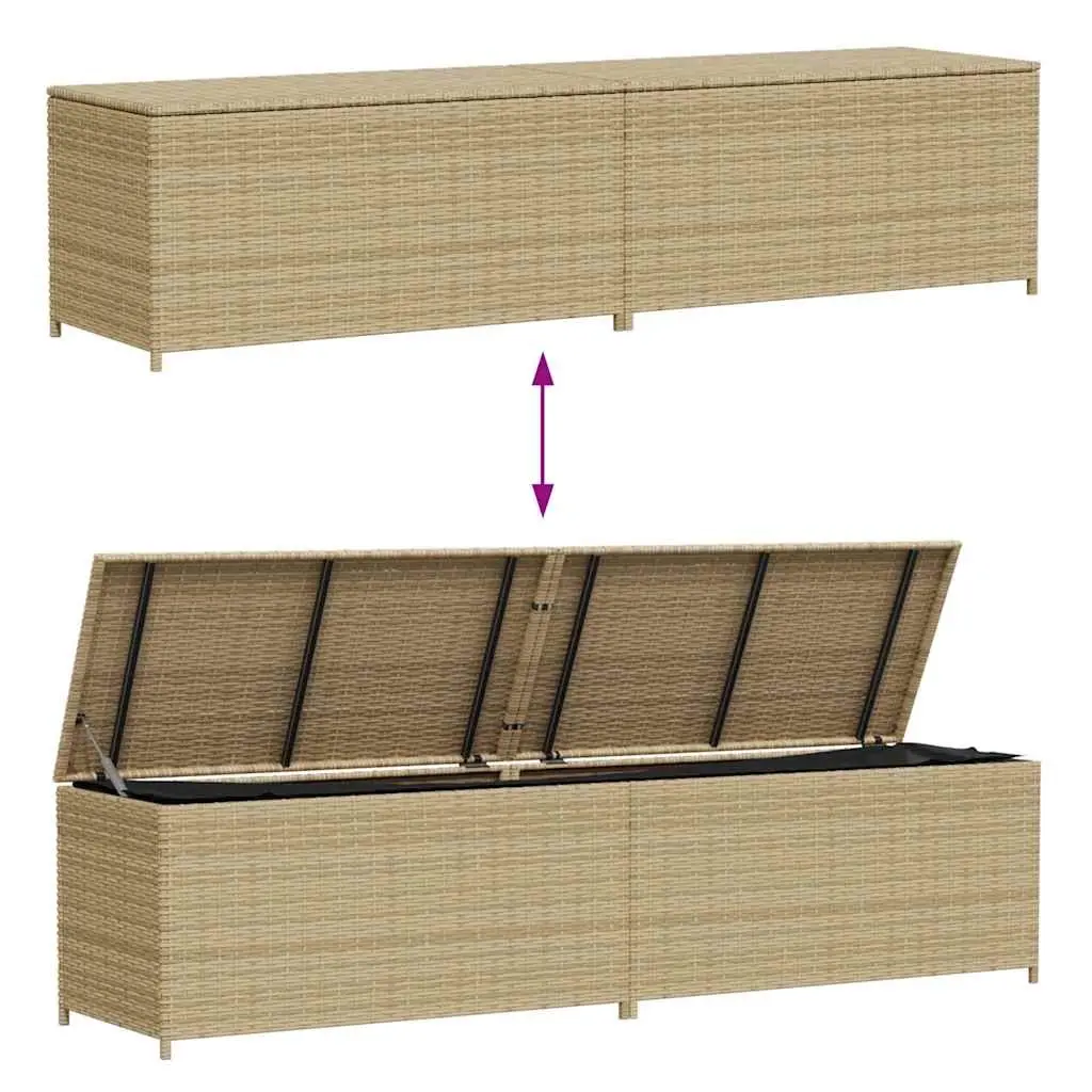 Garden Storage Box Outdoor Patio Furniture Beige Poly Rattan 469L Waterproof