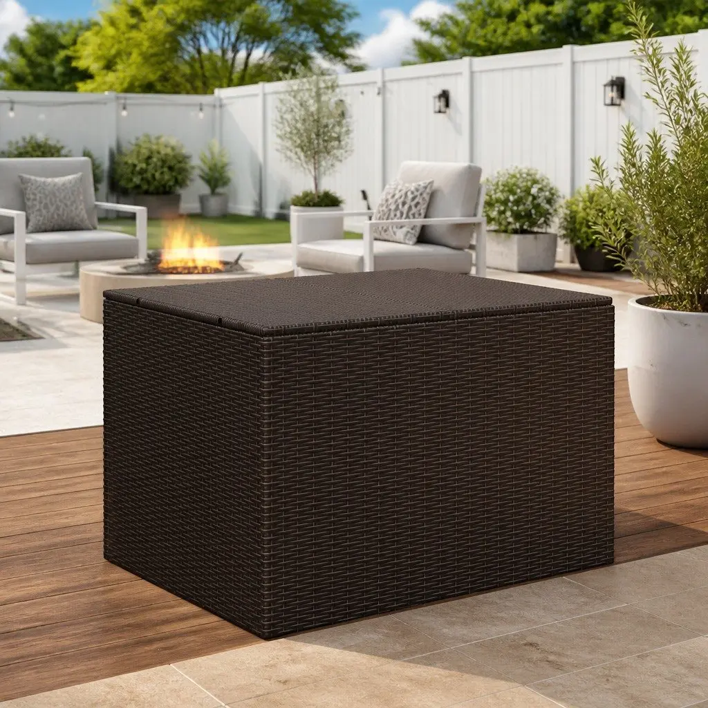 Garden Storage Box Outdoor Use 291L Brown Poly Rattan