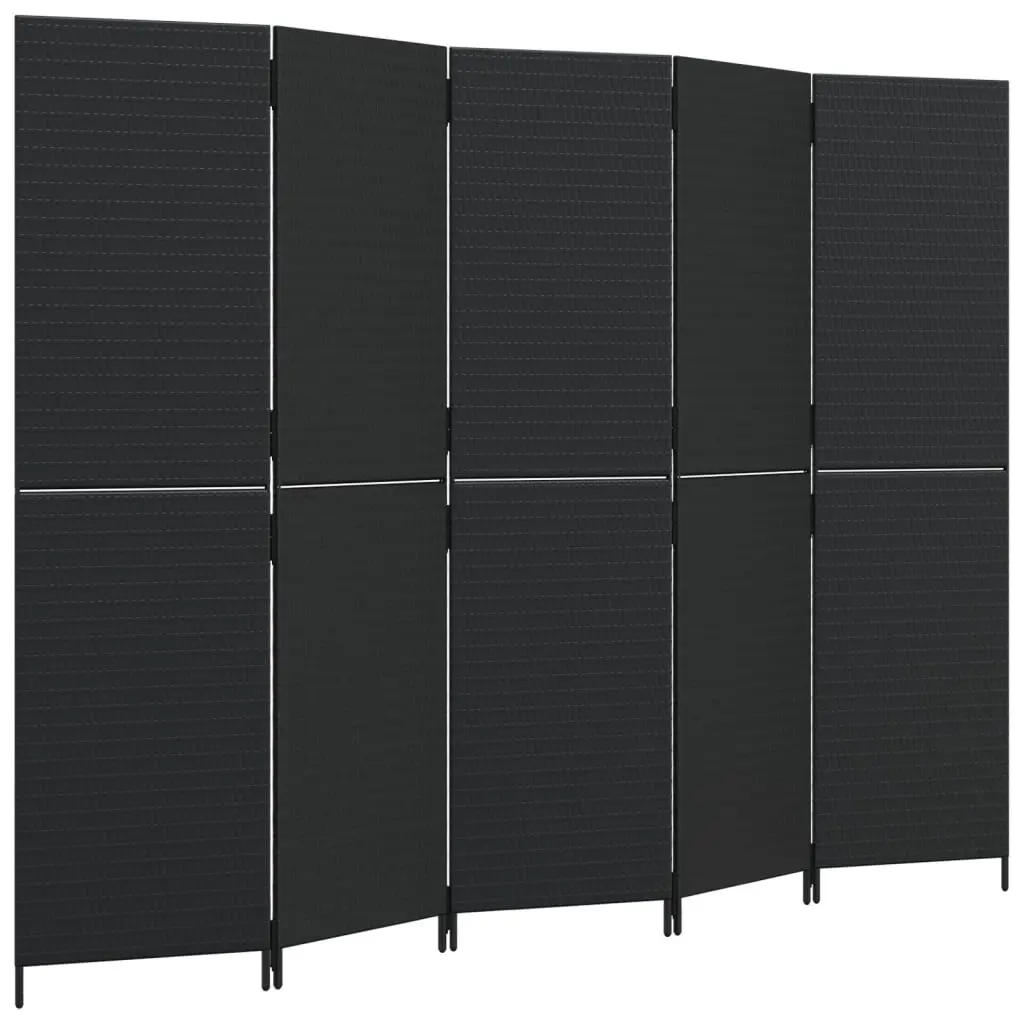 Room Divider Privacy Screen 5 Panels Black Poly Rattan Folding Partition