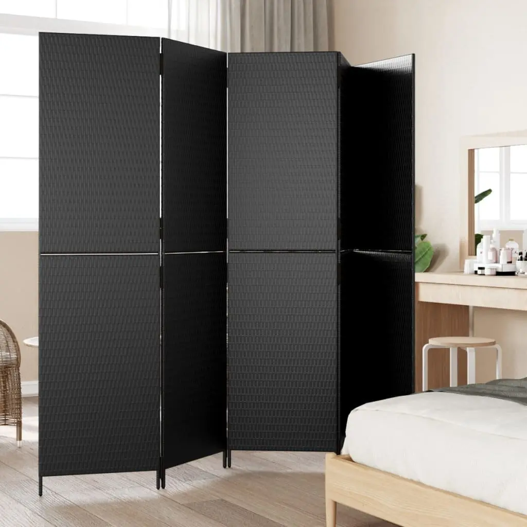 Room Divider Privacy Screen 5 Panels Black Poly Rattan Folding Partition