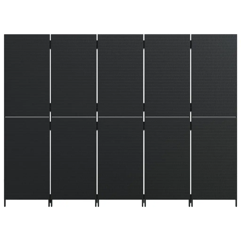 Room Divider Privacy Screen 5 Panels Black Poly Rattan Folding Partition