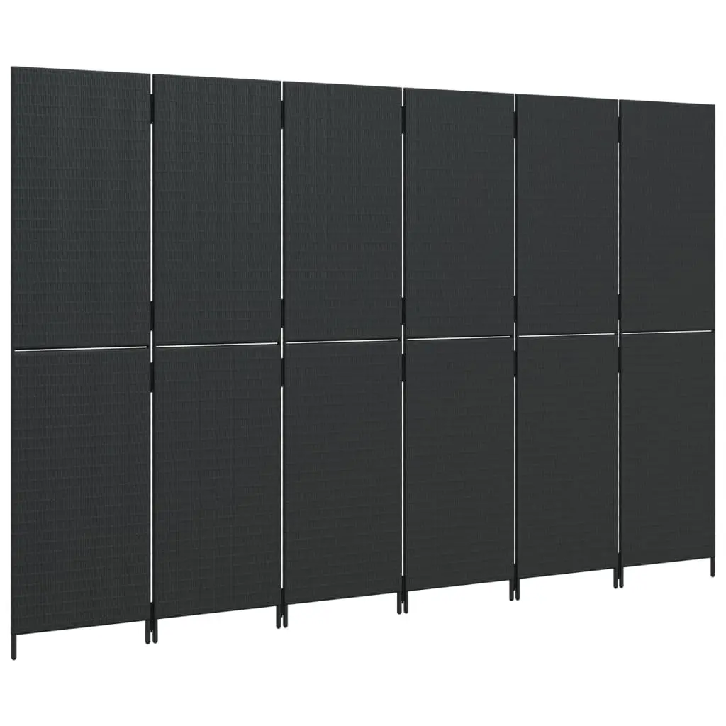 Room Divider Privacy Screen 6 Panels Black Poly Rattan Folding Partition