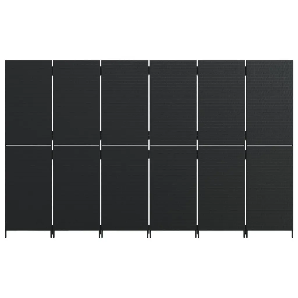 Room Divider Privacy Screen 6 Panels Black Poly Rattan Folding Partition