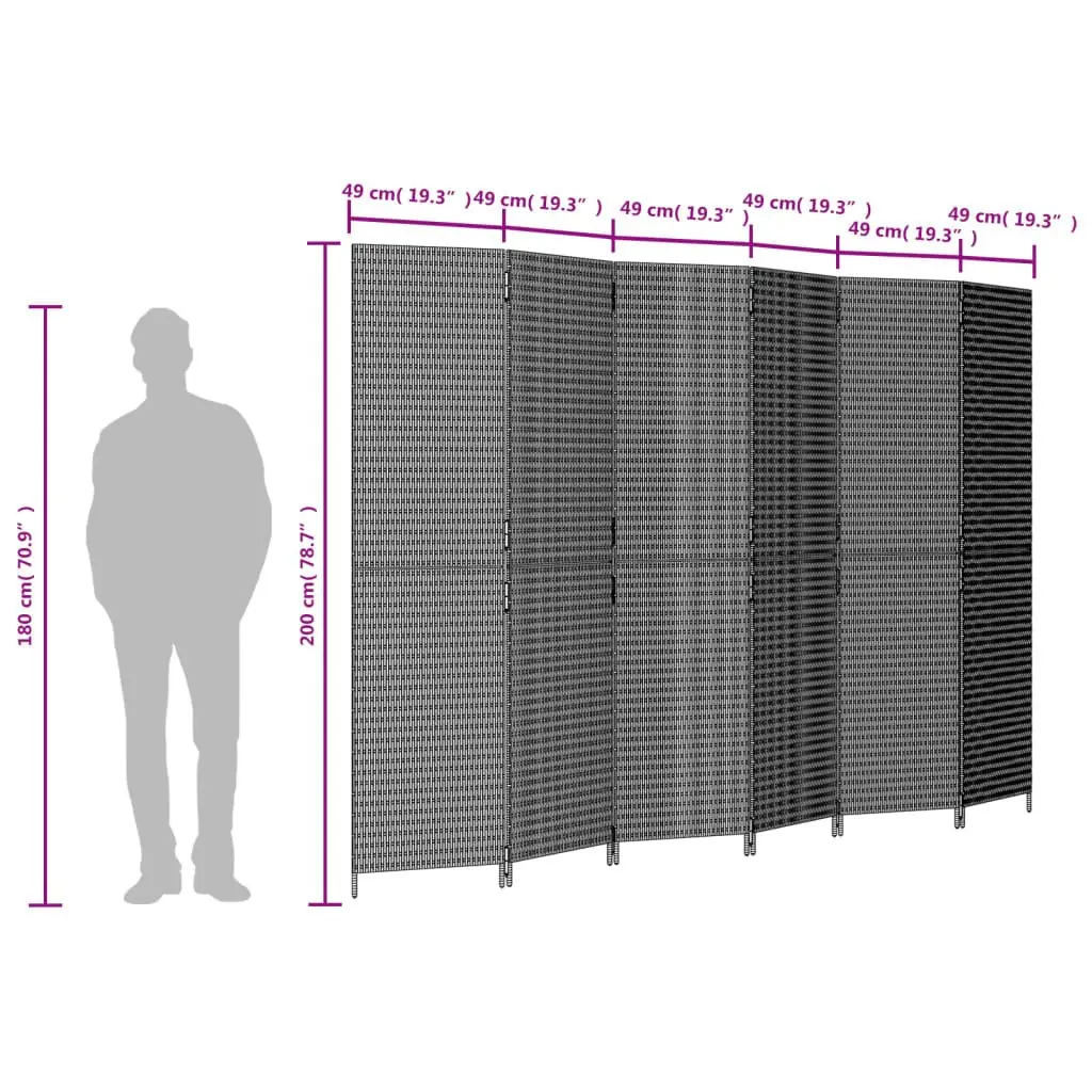 Room Divider Privacy Screen 6 Panels Folding Partition Black Indoor Outdoor