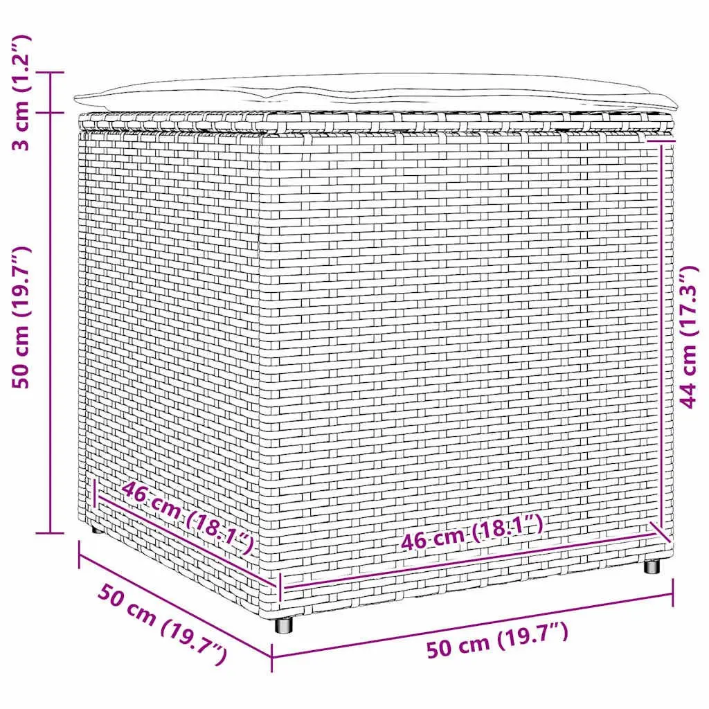 Cushion Storage Box Outdoor Poly Rattan Rectangular 50cm Black