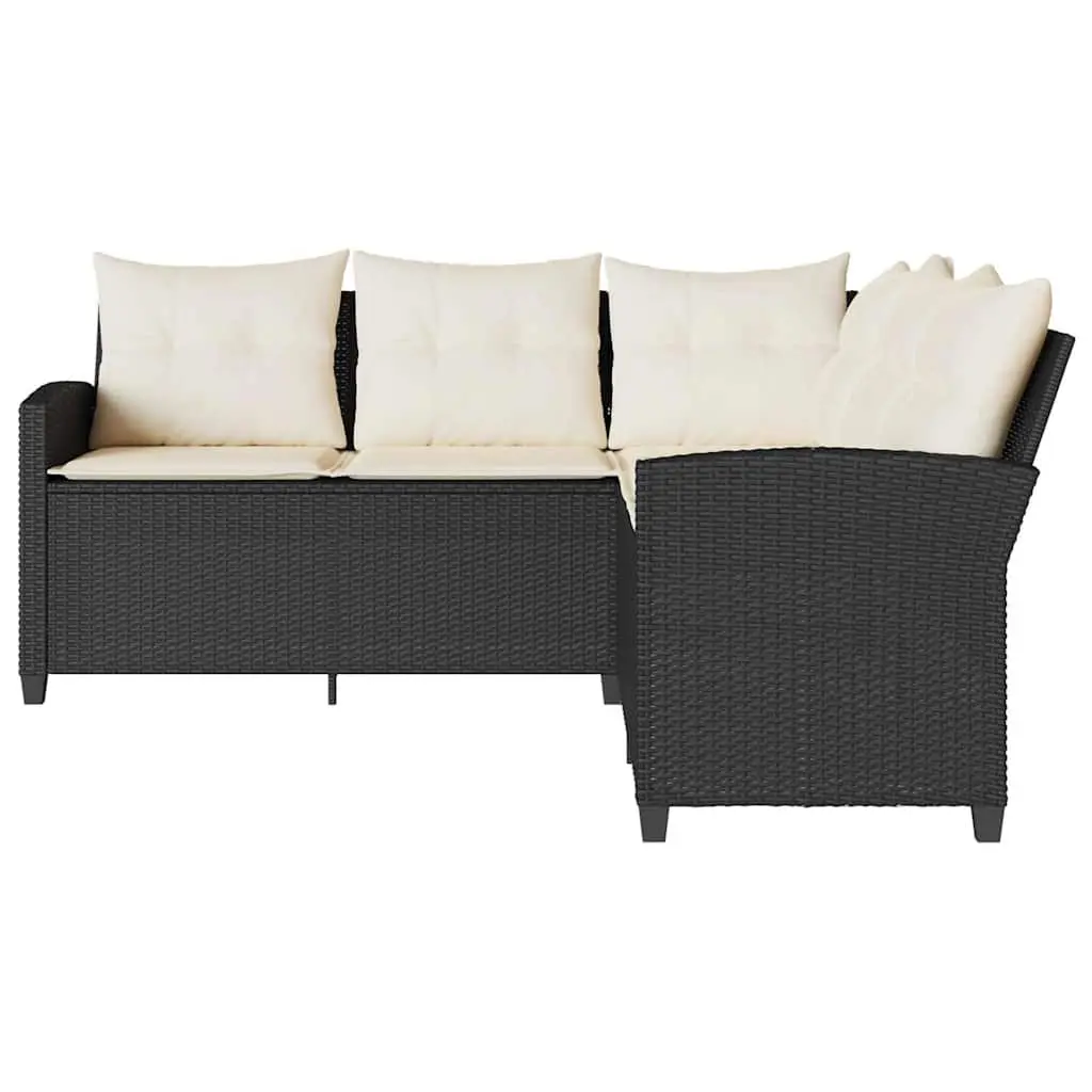 L-Shaped Outdoor Sofa Couch with Cushions Black Garden Patio Furniture
