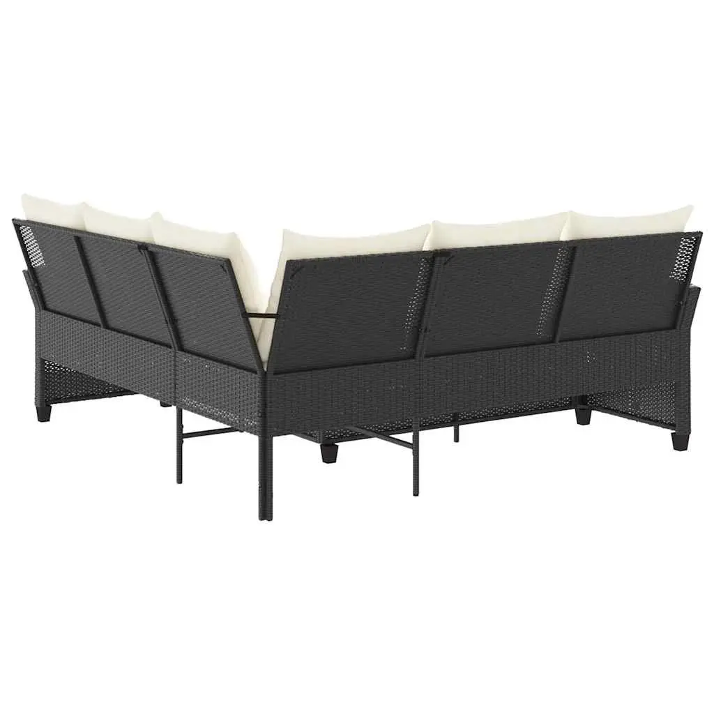 L-Shaped Outdoor Sofa Couch with Cushions Black Garden Patio Furniture