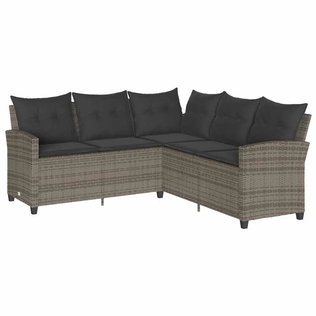 L-Shaped Couch Sofa Outdoor Garden Patio Grey Poly Rattan with Cushions