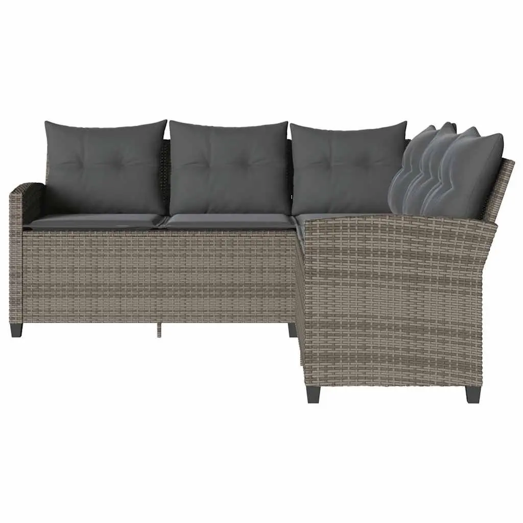 L-Shaped Couch Sofa Outdoor Garden Patio Grey Poly Rattan with Cushions
