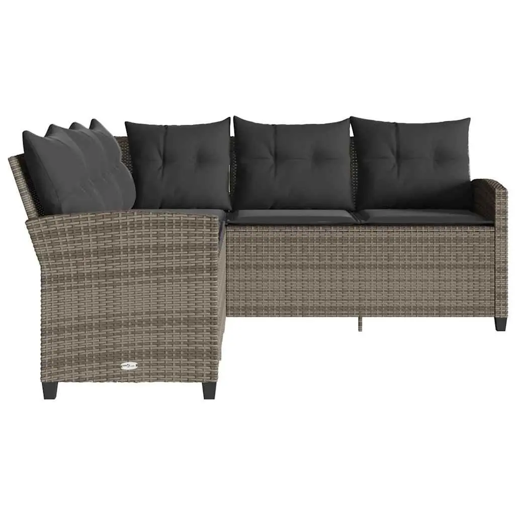 L-Shaped Couch Sofa Outdoor Garden Patio Grey Poly Rattan with Cushions