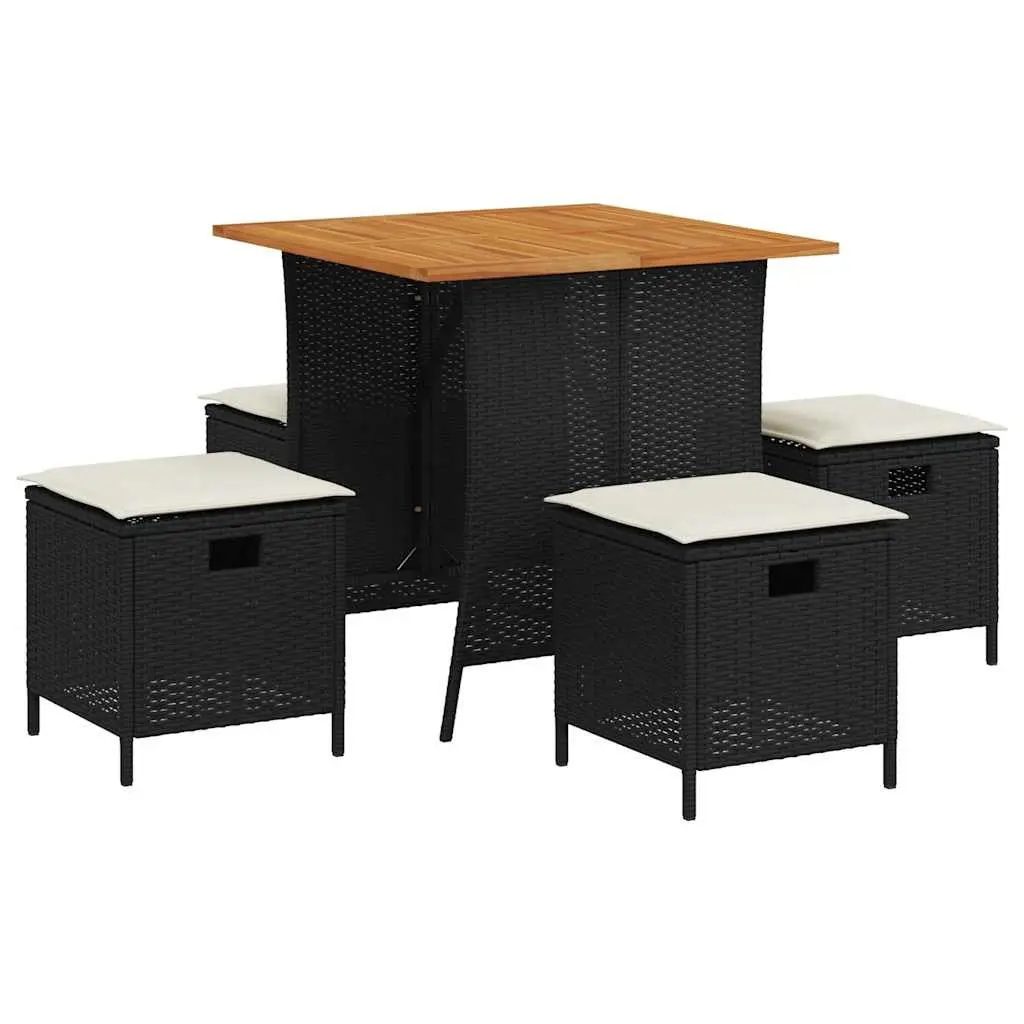 Outdoor Dining Set 5 Piece Garden Furniture Black Poly Rattan Cushions