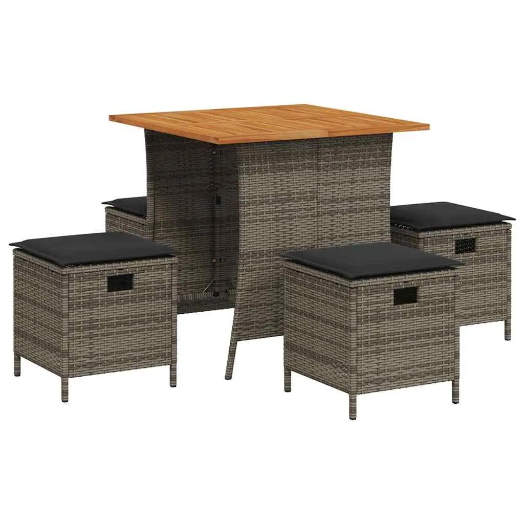 Outdoor Dining Set Grey Garden Table Chairs 5 Piece Poly Rattan Cushions