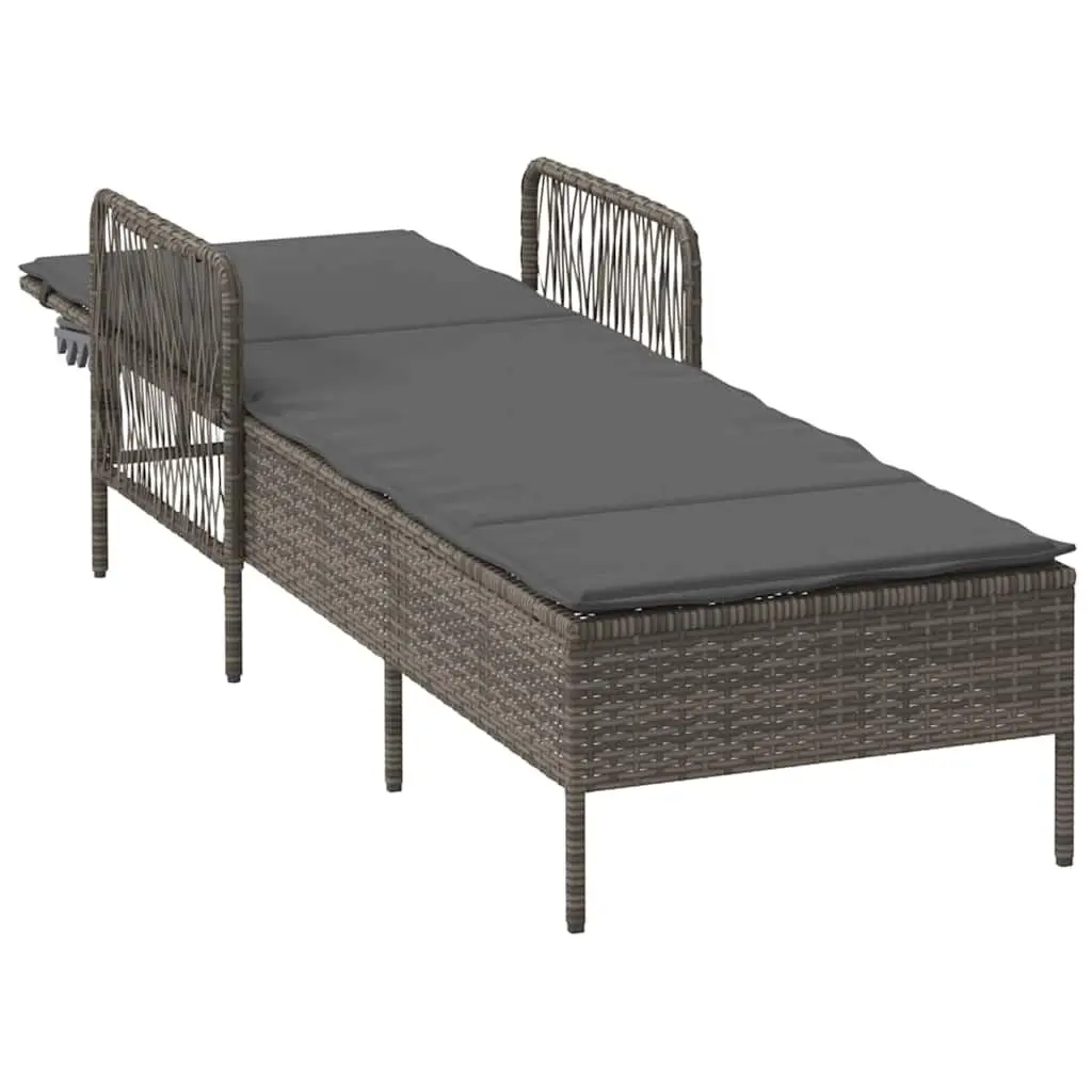 Sun Lounger Adjustable Backrest Outdoor Garden Patio Grey Poly Rattan