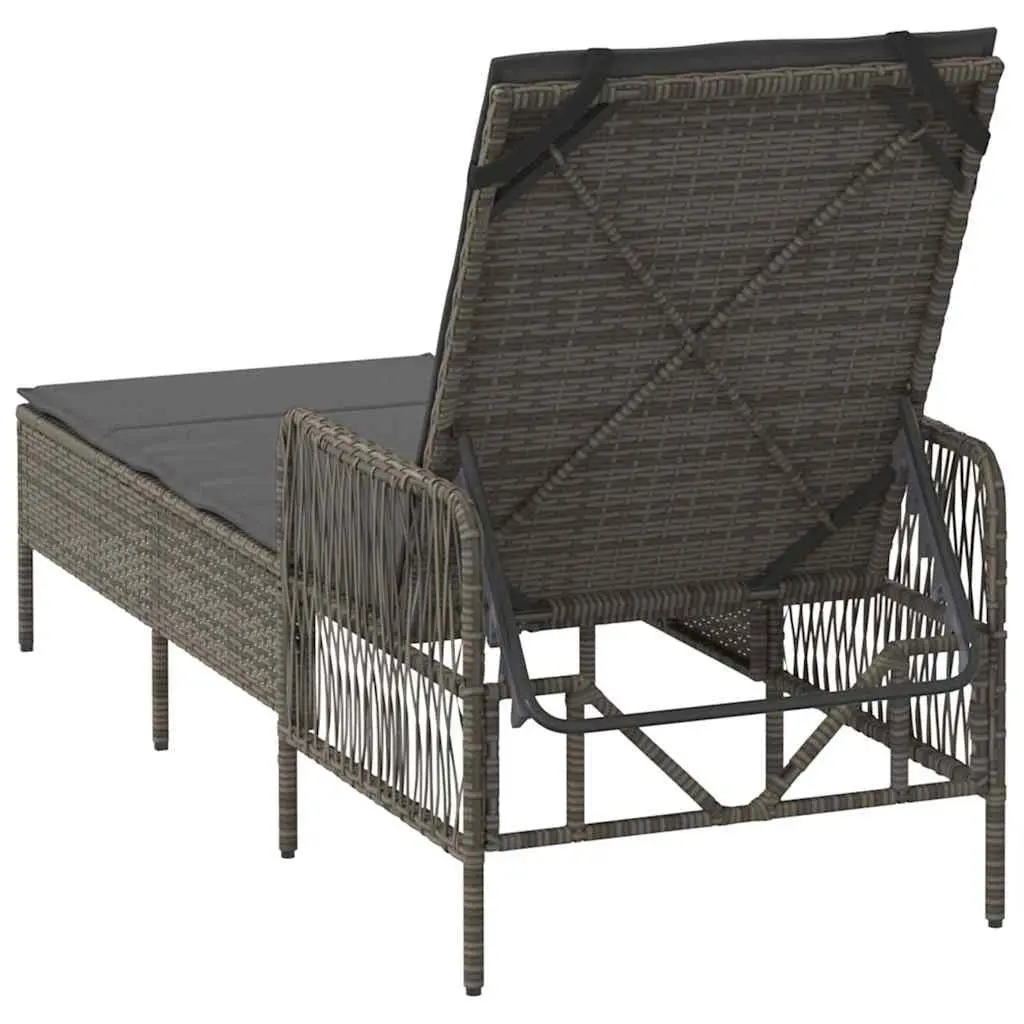 Sun Lounger Adjustable Backrest Outdoor Garden Patio Grey Poly Rattan