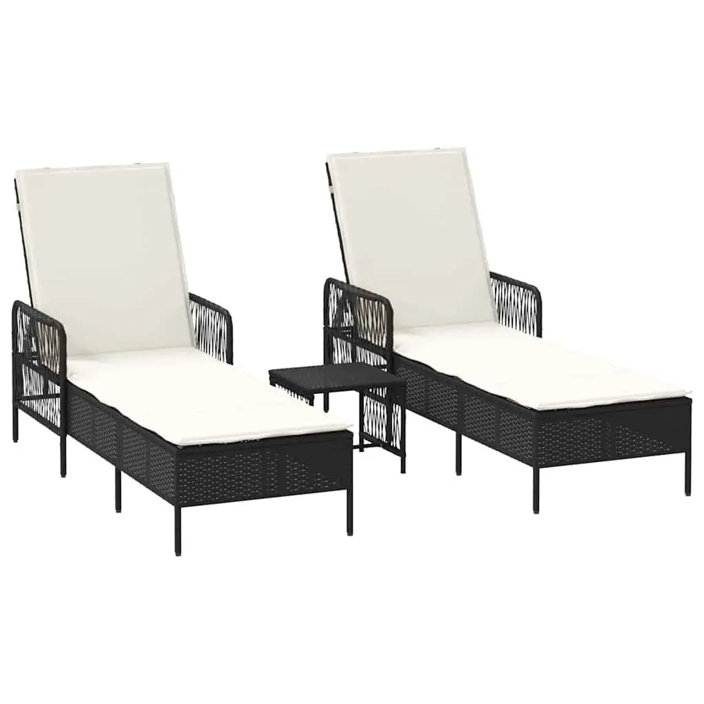 Sun Lounger Outdoor Garden Patio Lounging Chair Set 3 Pieces Black Cream White