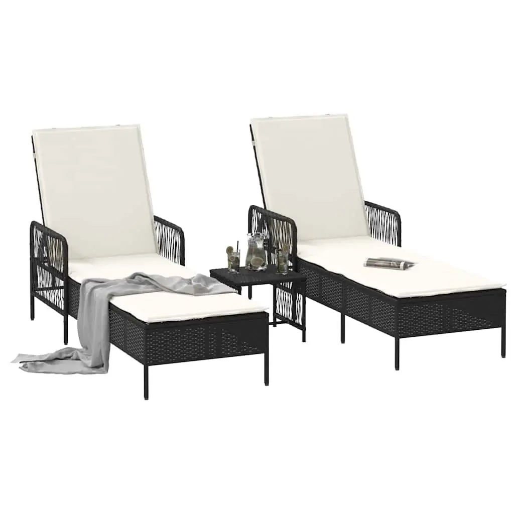 Sun Lounger Outdoor Garden Patio Lounging Chair Set 3 Pieces Black Cream White