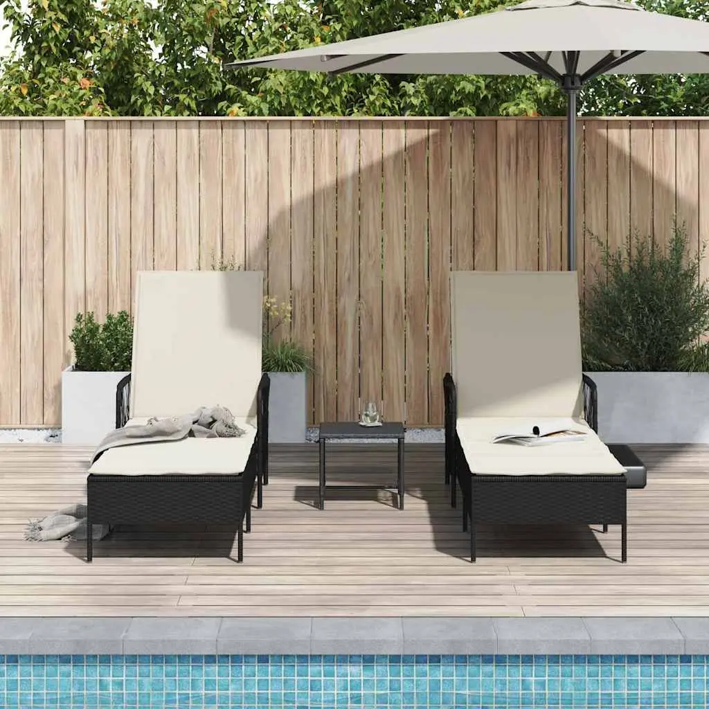 Sun Lounger Outdoor Garden Patio Lounging Chair Set 3 Pieces Black Cream White