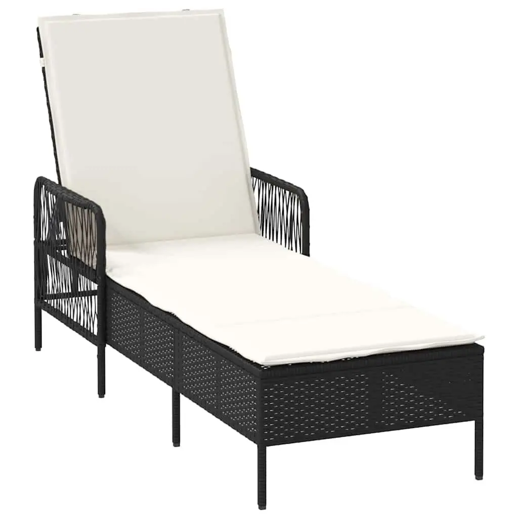 Sun Lounger Outdoor Garden Patio Lounging Chair Set 3 Pieces Black Cream White