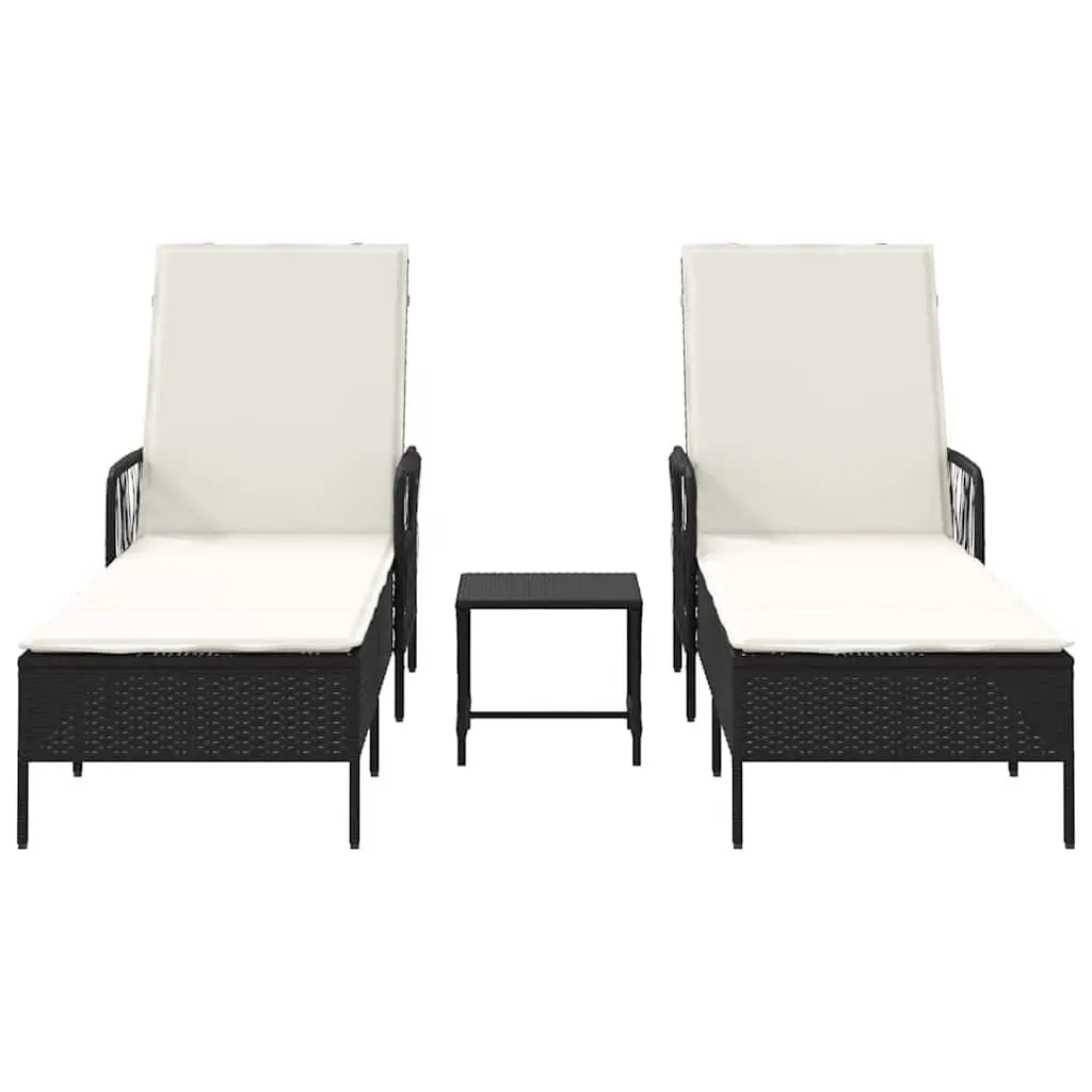 Sun Lounger Outdoor Garden Patio Lounging Chair Set 3 Pieces Black Cream White