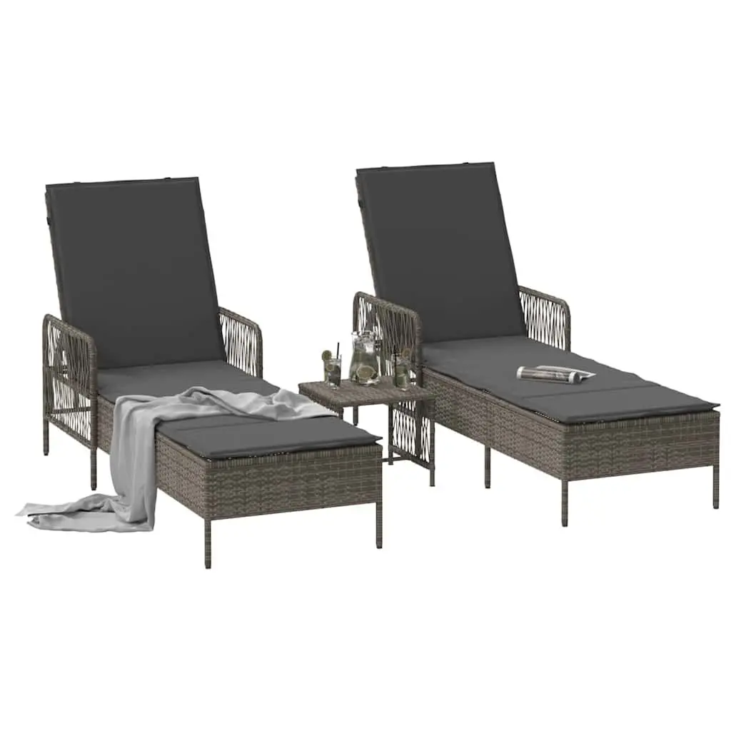 Sun Lounger Set 3 Piece Outdoor Garden Patio Lounge Chair Grey Dark Grey