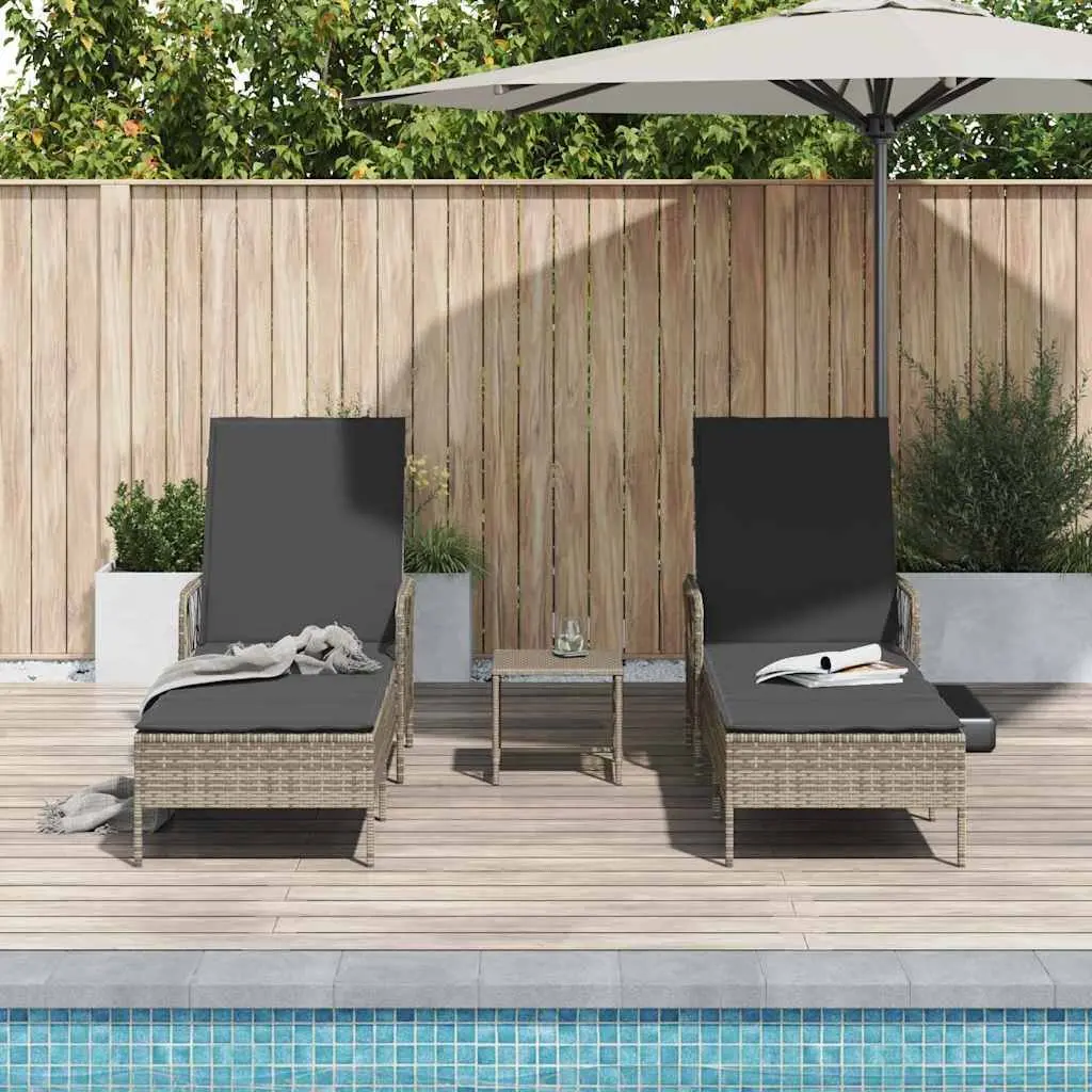 Sun Lounger Set 3 Piece Outdoor Garden Patio Lounge Chair Grey Dark Grey