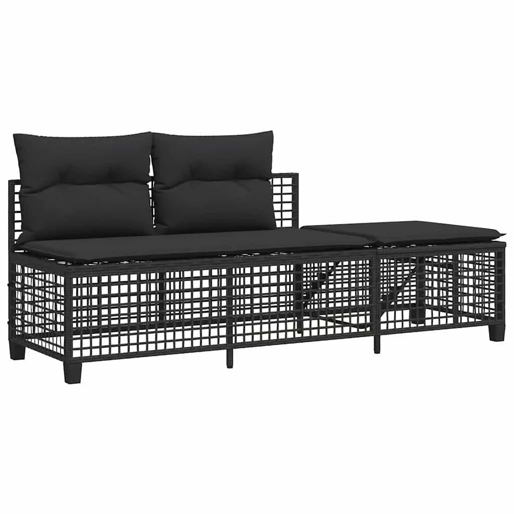 Corner Garden Sofa Set 3 Piece Outdoor Relaxation Adjustable Black Poly Rattan with Cushions and Glass Table