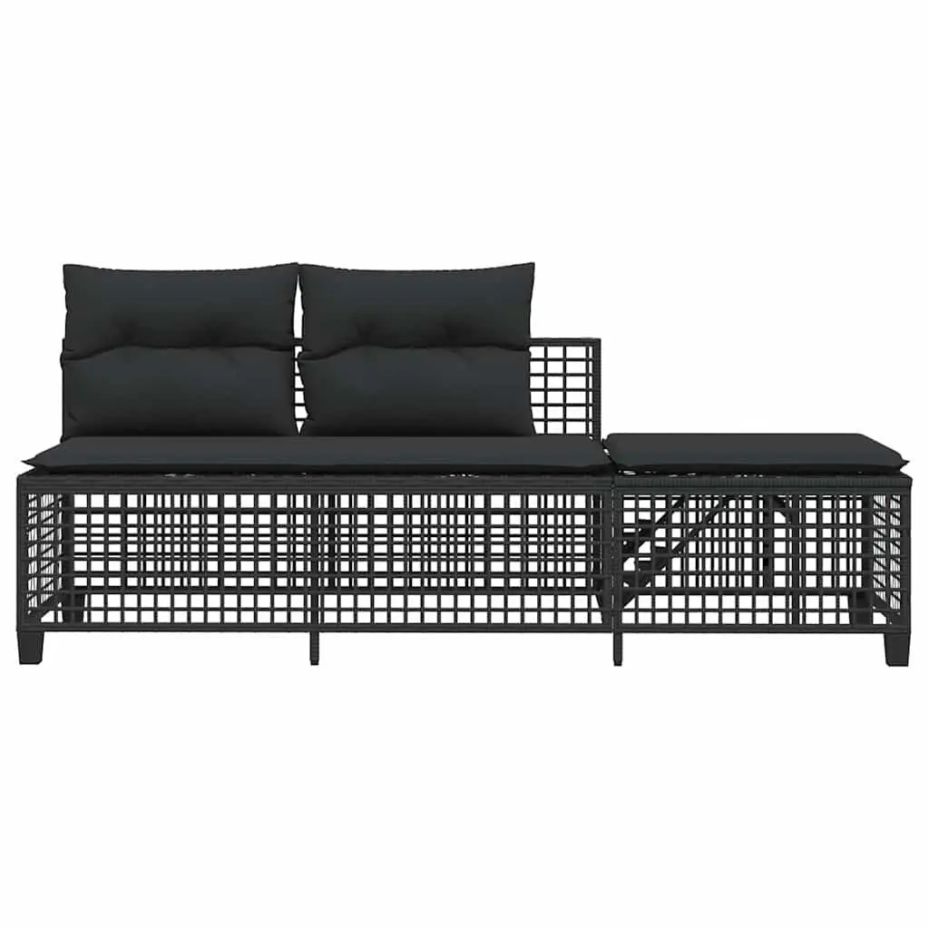 Corner Garden Sofa Set 3 Piece Outdoor Relaxation Adjustable Black Poly Rattan with Cushions and Glass Table