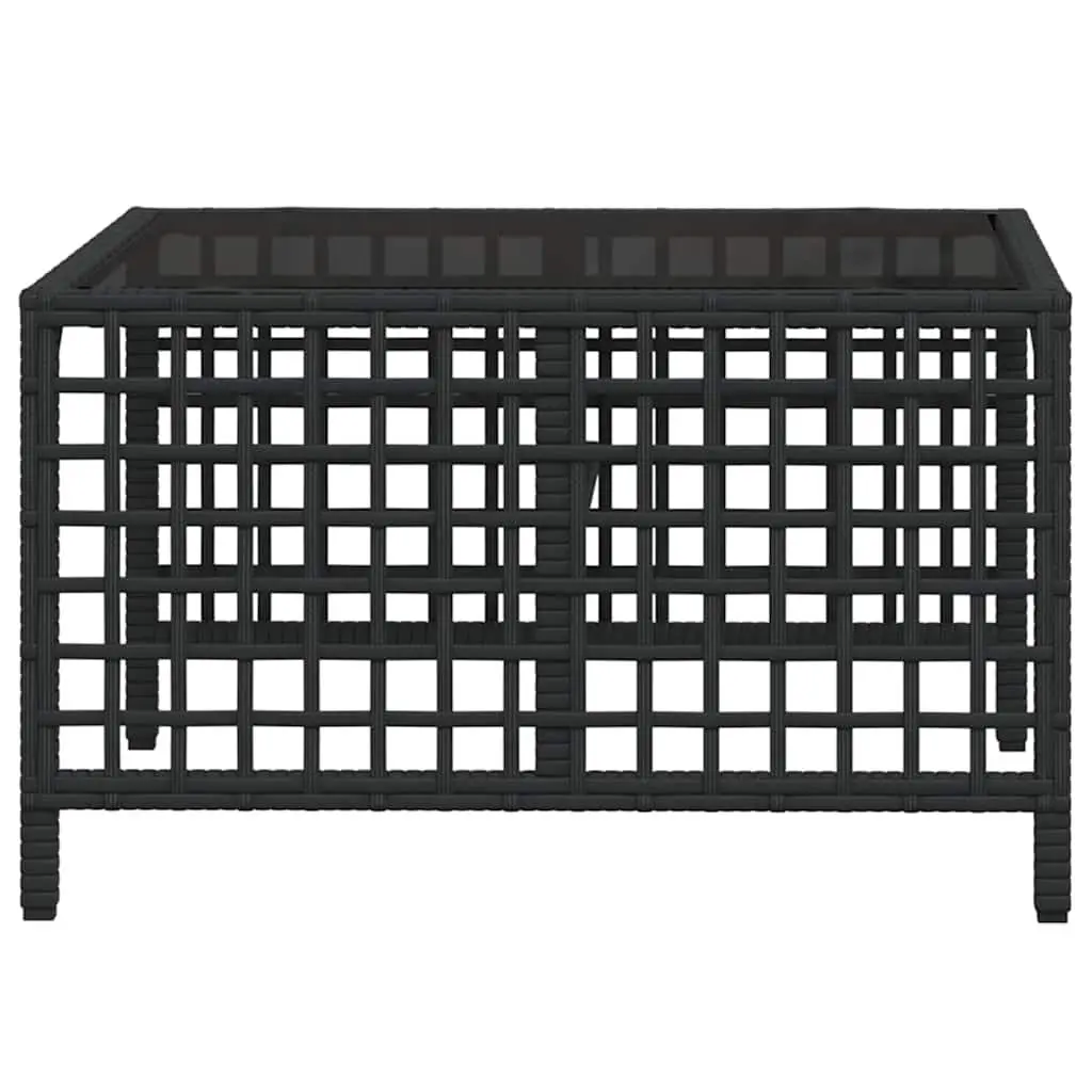 Corner Garden Sofa Set 3 Piece Outdoor Relaxation Adjustable Black Poly Rattan with Cushions and Glass Table