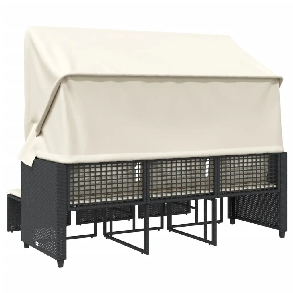 Garden Sofa 3-Seater Outdoor Seating with Retractable Canopy Black