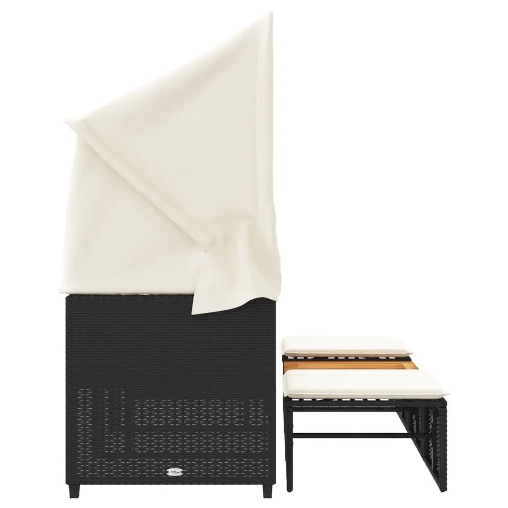 Garden Sofa 3-Seater Outdoor Seating with Retractable Canopy Black