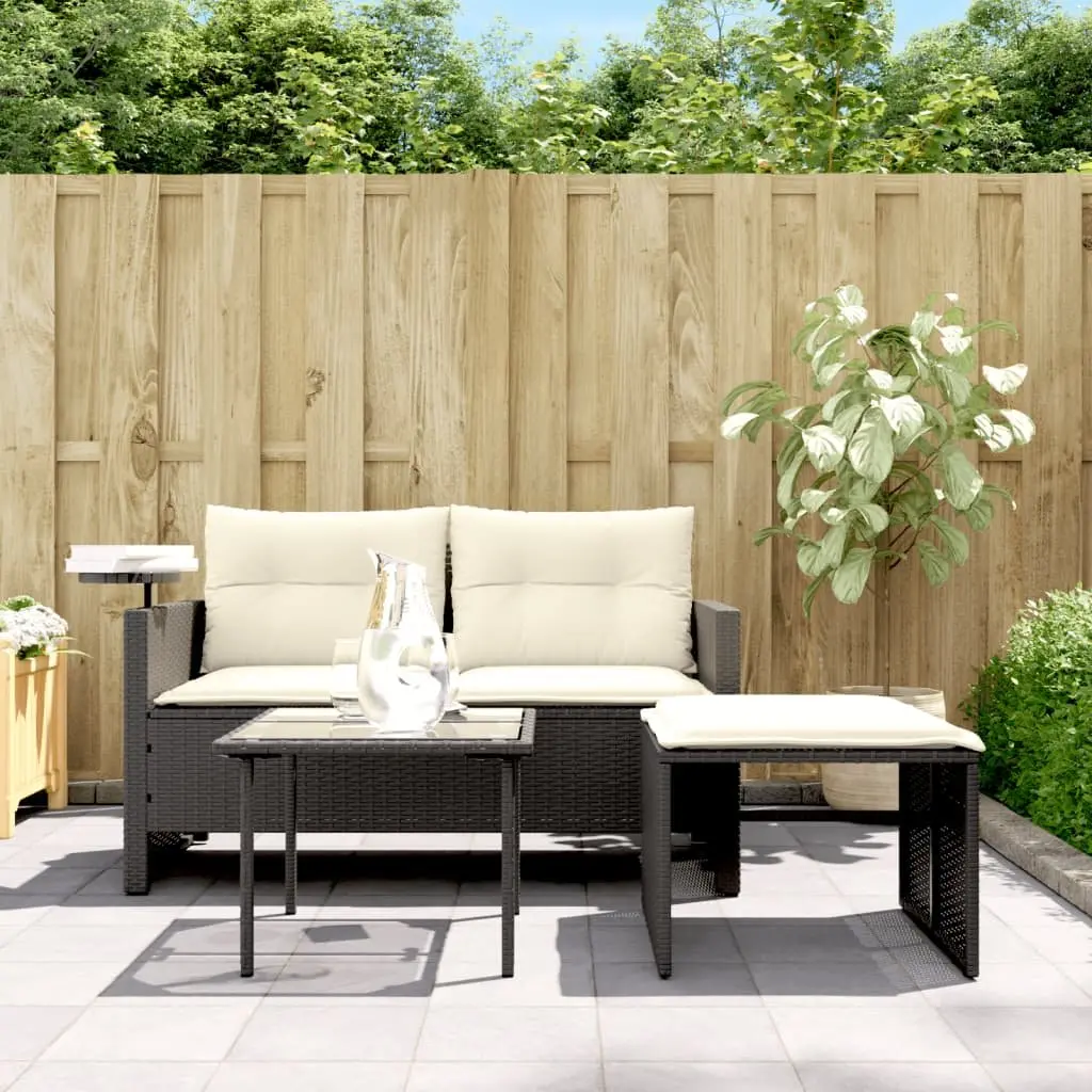 Outdoor Sofa Set Black Cushions 3 Piece Garden Furniture