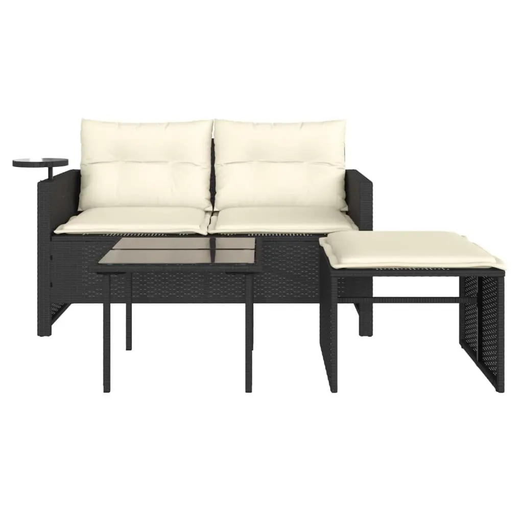 Outdoor Sofa Set Black Cushions 3 Piece Garden Furniture