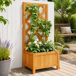 Reliable Wooden Planter with Trellis for Outdoor Planting